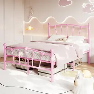 Gaomon Full Size Metal Bed Frame, Girls' Platform Bed with Heart-Shaped Headboard & Footboard, Heavy-Duty, No Box Spring Needed, Noise-Free, Easy Assembly, Pink, Full Size Bed Frames, Bed Frame Full Bed, Thick Steel