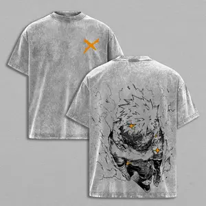 Bakugo Explosion Hero Vintage Washed Oversized Tee – My Hero Academia Heavy Cotton Double Printed Anime Streetwear T-Shirt, Retro Anime Streetwear for Men and Women