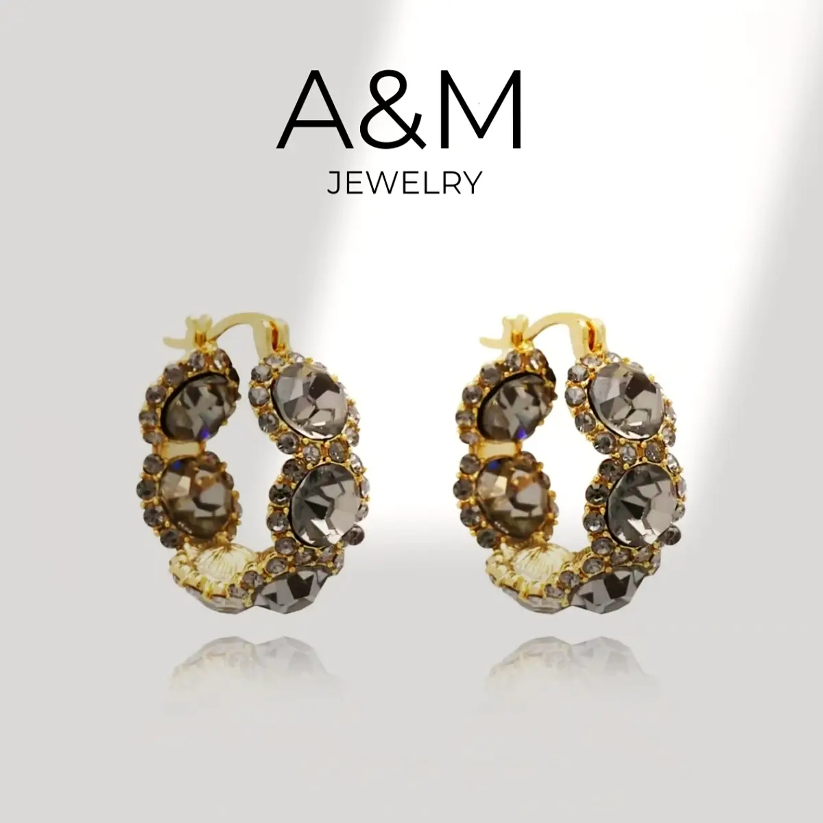A&M 14K Gold Plated Women's Elegant Rhinestone Decorated Hoop Earrings for women, Exquisite Trendy Hoop Earrings, Jewelry