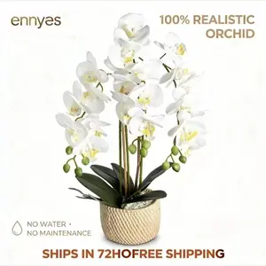 Fake flowers for outdoor.Porch decor.ennva ceramic potted artificial orchid flowers, white faux phalaenopsis for table decoration, realistic artificial flower ornaments suitable for home and office interior decoration mother's day bouquet