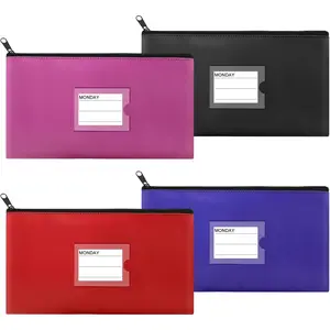 4 Pack Bank Deposit Money Bag Heavy Duty Leatherette Security Zipper Wallet with Clear Window Coin Bag Cash Bag Tool Pouch Assorted Colors