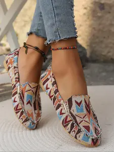 Women's Casual Round Toe Loafers, Handmade Stitched Slip-On Flats, Comfortable Rubber Sole, Medium Width, Spring & Fall Shoes, Chic Shoes