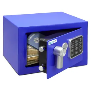 Electronic Safe Box with Digital Keypad Lock & Override Keys - Blue | Engineered Steel Security Box - Anti-Theft Lock Box with Mounting Bolts - Perfect for Cash, Jewelry Storage