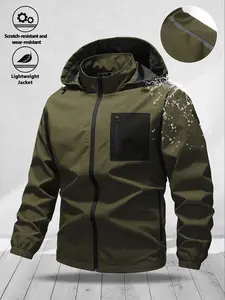 Men's Minimalist Hooded Windproof Jacket, Colorblock Pockets, Thin Waterproof Raincoat, Casual Commuter Outdoor Wear