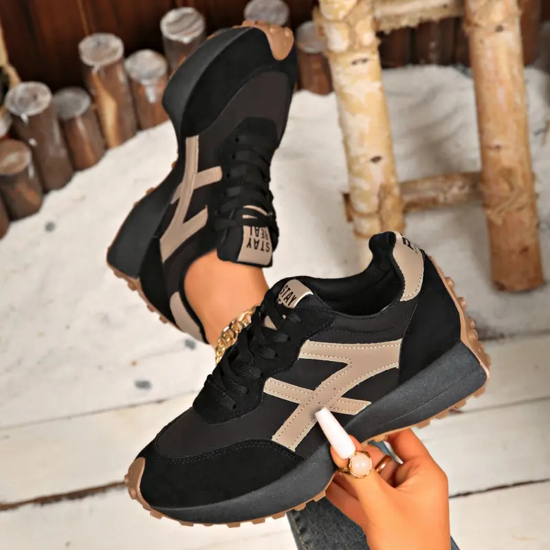 Women's Fashion Sneakers Thick Sole Design, Casual Comfort Walking Shoes, Casual Lifestyle Sneaker, Daily Wear Textile Upper, All Seasons Thick Soled Sneakers