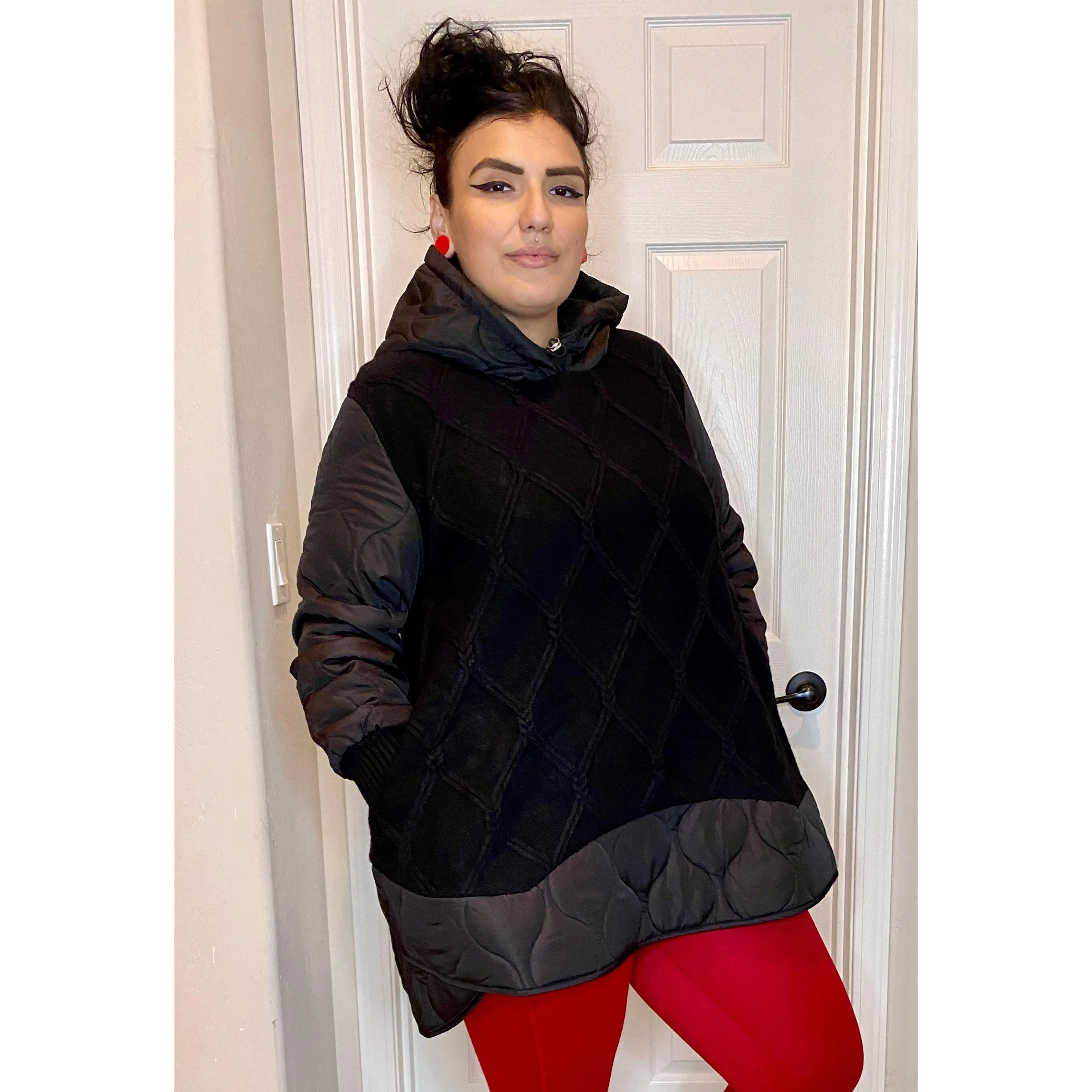 Vanessa Quilted Pullover Hoodie - Black