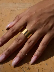 Ladies Ring Movable Small Steel Ball Wide Stainless Steel 18k Gold Plated Waterproof And Anti Allergy Classic Style Simple And Versatile Daily Jewelry Dainty Stacking Rings