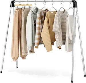 Foldable Stainless Steel Free-Standing Clothes Drying Rack - Collapsible Travel Friendly Laundry Rack for Indoor Outdoor Home Camping RV Theater Use, Black