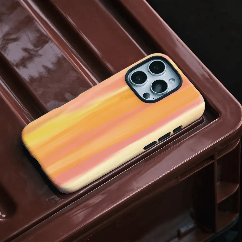 Fresh and bright yellow and orange gradient 2-in-1 mobile phone case, protective cover for iPhone 11 12 13 14 15 16 17 Pro Max Pro Plus, compatible with Samsung Galaxy S25 S24 S23 Ultra Local Personalized
