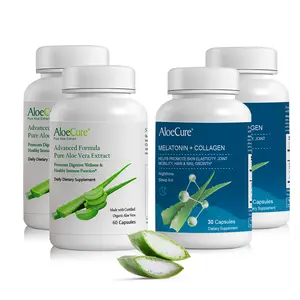 AloeCure Organic Aloe Vera Capsules Pack - 4 Pieces - 2 x Melatonin + Collagen, 2 x Aloe Vera Capsules