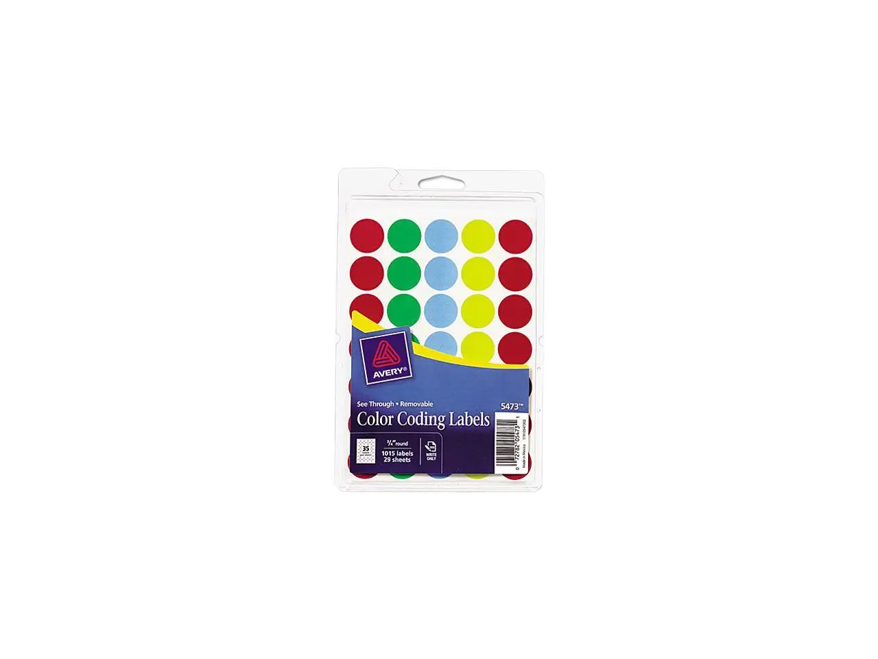 Avery 05473 See-Through Removable Color Dots, 3/4" dia, Assorted Colors, 1015/Pack