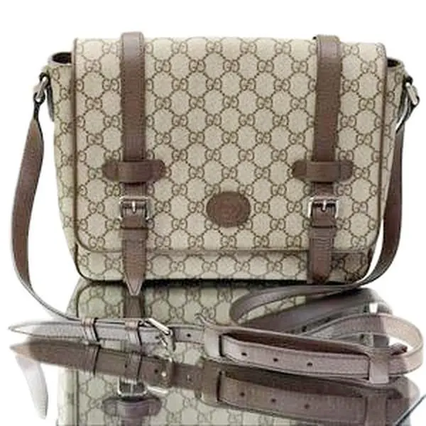 Pre-owned Canvas Crossbody Bags Gucci GG Supreme Messenger Bag Interlocking G Satchel with Brown Leather Trim
