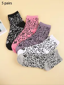 Women's Leopard Print Mid-calf Socks, Casual Comfy Breathable Fabric Socks for Daily Wear, Women's Socks for All Seasons