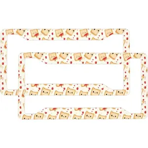 2 Pcs Car License Plate Frames for Women Men - Aluminum Solid Cute Ketchup Bread Print License Plate Cover for Car Accessories for Women Men with Fasteners and Screws ﻿