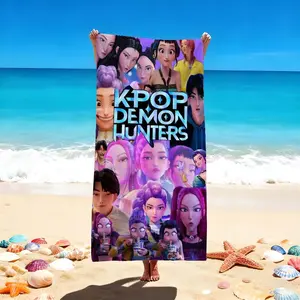 1 pc K-Pop Demon Hunters Theme Beach Towel - Vibrant Colorful Design for Poolside and Beach Days - Perfect for Sunbathing and Relaxing by the Sea
