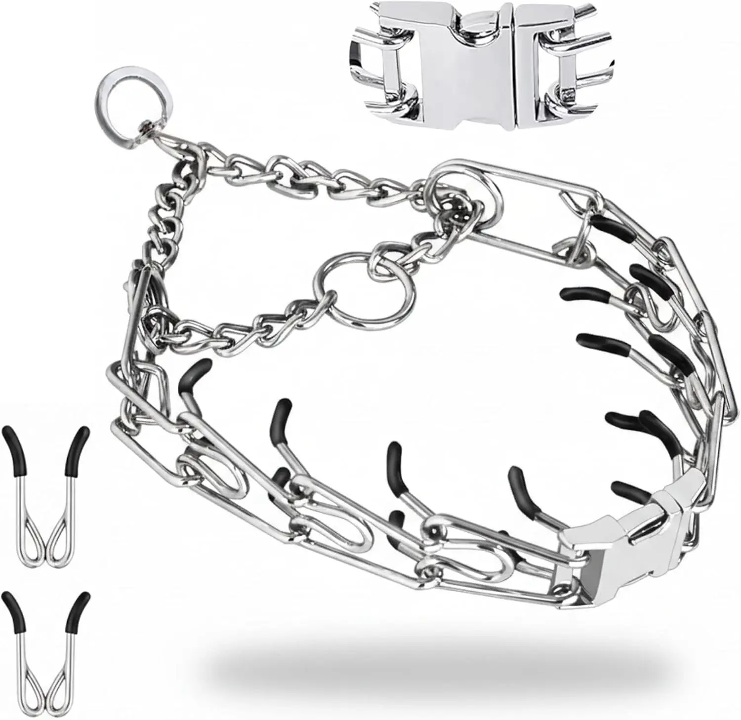 Adjustable 3mm Heavy Duty Stainless Steel No Pull Dog Training Collar with Quick Release Buckle for Small Medium & Large Dogs comes with 2 Extra Links
