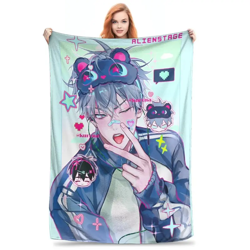 Alien Stage Till Ivan Character Art Cartoon Pattern Blanket, Super Soft Flannel Fleece Swaddle Blanket with Modern Print, All Season Lightweight Cozy Plush for Sofa Couch, Christmas-Halloween Gifts, Swaddle Blankets