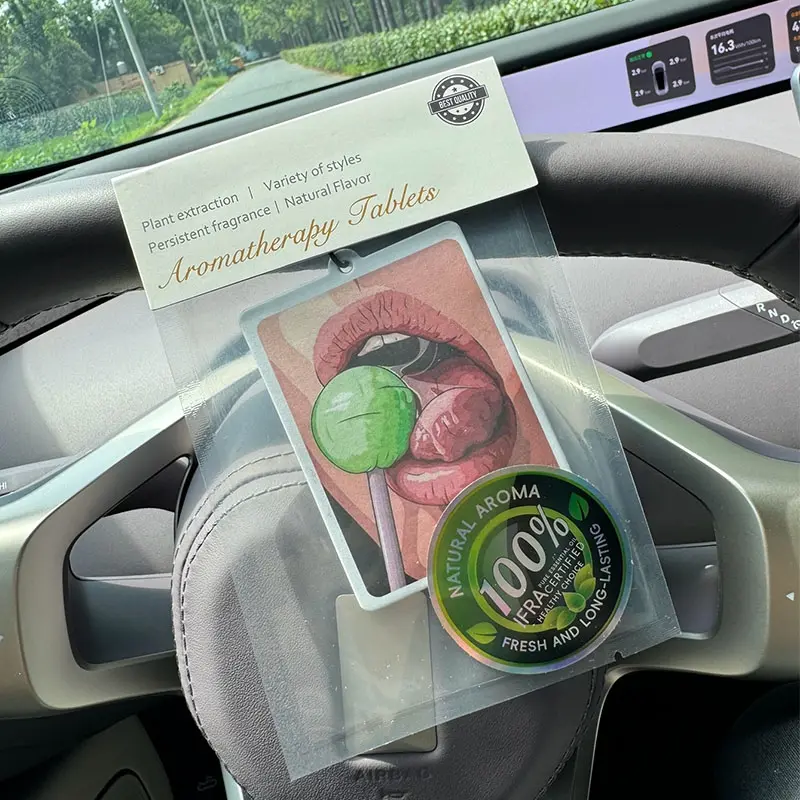 Lip Lollipop Car Air Freshener, Car Fragrance, Long-Lasting Aromatherapy Scented Paper Pendant, Stress Relief Accessory for Rearview Mirror and Vent