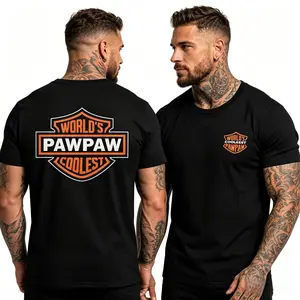 Men's Boxy Cut T-Shirt - Casual, Round Neck, Short-Sleeve Streetwear, World's Coolest Grandpa Nickname Print Back, Father’s Day/Birthday Gift From Grandkids, Sweatshirt/Hoodie Option, Digital Print, COD, 25626