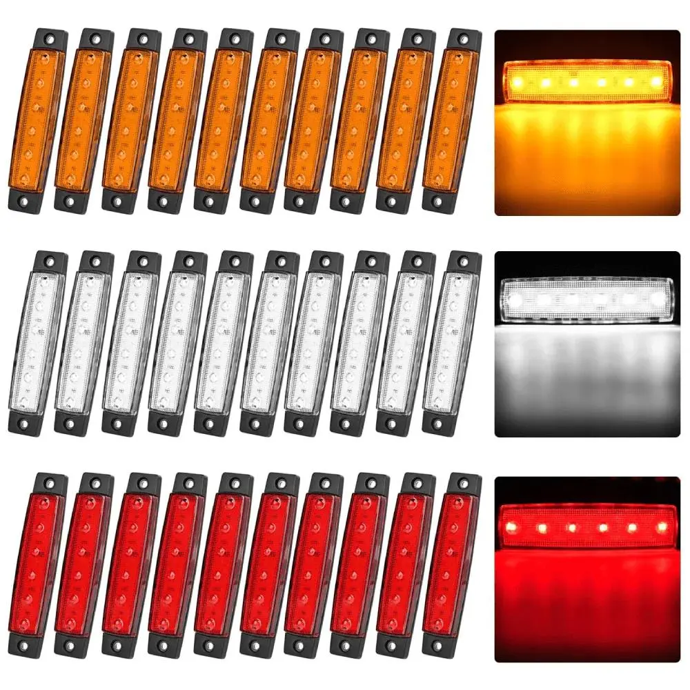 Nilight 30PCS 3.8in High-Brightness 6-LED Flush Mount Side Marker Marine Lights, 12V Amber/Red/White Automotive Parts, Easy-Install for Boat, Vehicle, Lorry