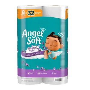 Angel Soft Toilet Paper with Fresh Lavender Scented Tube - 8 Mega Rolls of 32 Regular Rolls, Soft and Strong Toilet Tissue - Kitchen, Wipes