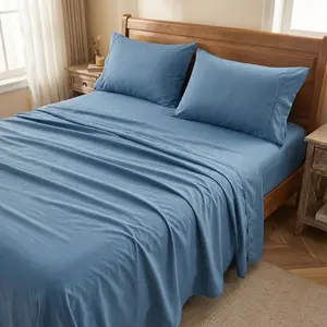 Premium Hotel-Style Microfiber 4-Piece Set Soft Breathable Triple-Stitched Embroidered Pillowcases Comfortable Fitted Sheet with Deep Pockets Fits Mattresses up to 16 Inches Solid Color King Queen Full Twin