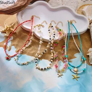2026 New Arrival: Starfish & Seashell Beaded Necklace — "Dopamine Summer" Ocean-Themed Pearl Choker with Crab Pendant
