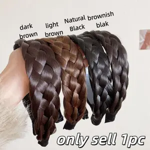 Elegant Braided Headband, Vintage Fishbone Weave Five Strand Hair Band, Wide Thick Anti-Slip Strap, Handmade Synthetic Hair Accessories, Knotted Headband