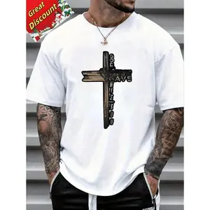 Plus Size Men´S John 3 16 Christian Cross Bible Casual T-Shirt, Fashionable, For Going Out 1 Pcs 220g 100% Cotton T Shirt