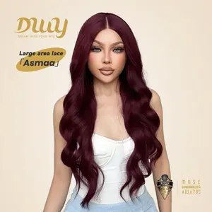 Asmaa - DWY 13×6 Lace Front Free Part Long Water Wavy Burgundy Glueless Synthetic Wig for Women 26 Inches Party Festival Look