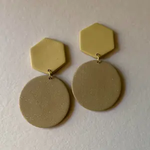 Honey Latte Earrings Handmade Dangle Stud Circular & Hexagon Earrings for Everyday Wear or Special Occasions Handcrafted Elegance Polymer Clay Material