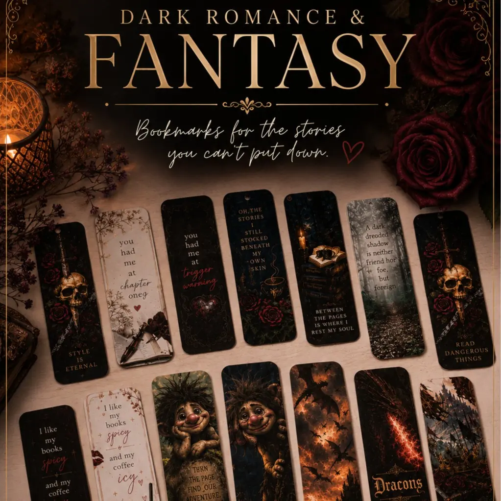 Dark Romance and Fantasy Bookmarks | Gothic Bookmarks for Readers | Spicy Bookish Aesthetic | Dragons, Dark Academia & Fantasy Gifts