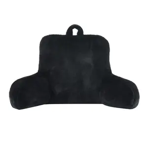 Faux Fur Plush Backrest Pillow Black Soft and Cozy for Reading and Relaxing