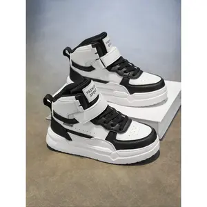 Unisex High-Top Sneakers, Comfortable Shock-Absorbing Design, Fashionable Velcro Closure, Perfect for Kids Skateboarding & School Wear, Trendy High Top