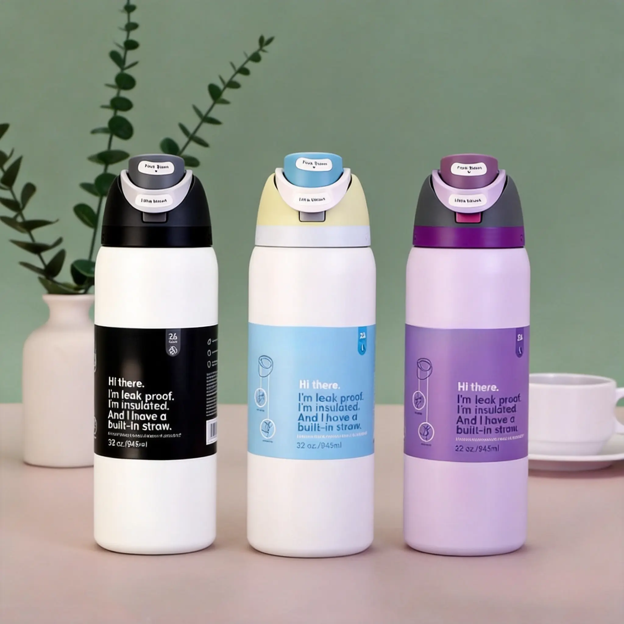 32oz 0w.al.a Insulated Stainless Steel Water Bottle with Straw for Sports and Travel, BPA-Free, Dreamy Field