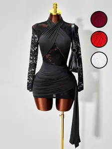 Halter Lace Long Sleeve Bodycon Dress
