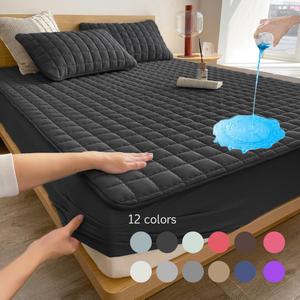 waterproof (only water barrier) plaid textured fitted sheet, 1 count bedroom accessories bedding quilted mattress cover for bedroom, guest room, apartment, school, fall decor (excluding pillow core), room accessories,  bedroom decor