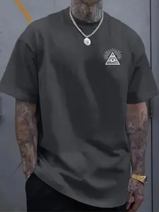 Men's Masonic Symbol Print Round Neck Tee, Regular Fit Casual Short Sleeve Crew Neck T-Shirt for Summer, Fashion Men's Top for Daily Wear Crewneck