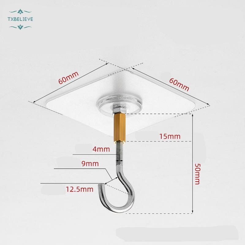 2PCS Self Adhesive Metal Ceiling Hooks Wall Mounted No Punching Plants Flower Pots Lanterns Hanging Holder Home Organizer“Transparent”