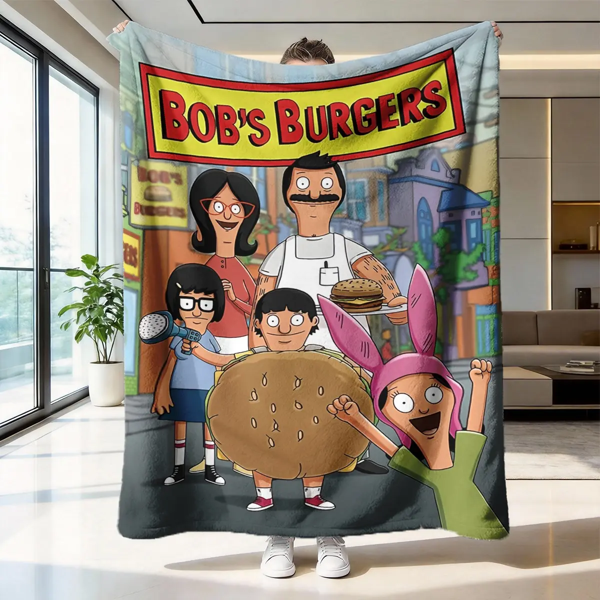 Bob's Burgers Cartoon Flannel Throw Blanket, Soft Cozy Fleece for Couch & Bed, Family Movie Night Must-Have, Classic Style, Cartoon Pattern Blanket, Cartoon Print Blanket