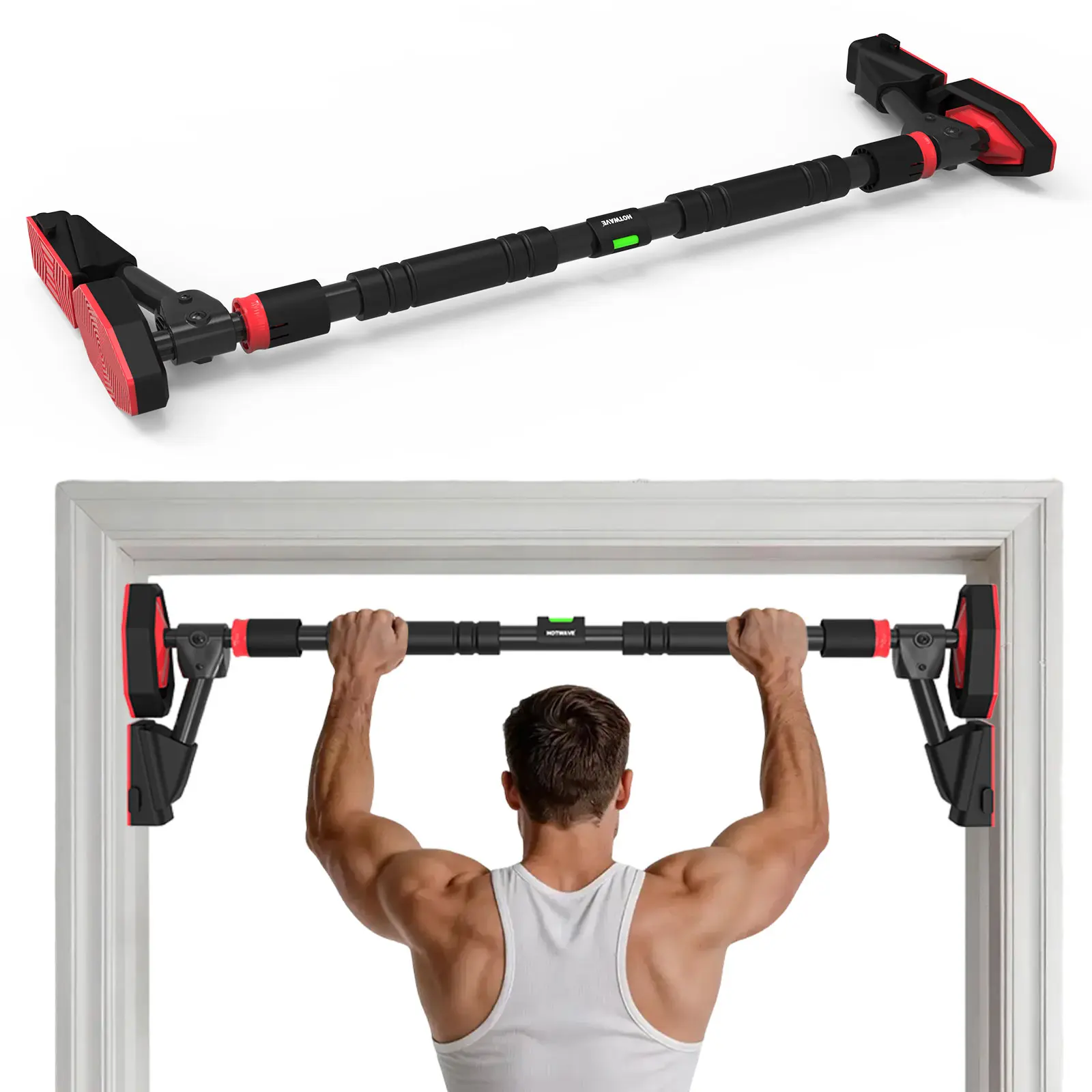 HOTWAVE Adjustable Pull Up Bar-Pro,Drill-free and screw-free home upper-body workout equipment,fits door frames 28.7"–40.6", 600 lb weight capacity