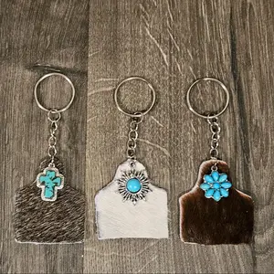 Cowtag Cowhide Turquoise Keychain
