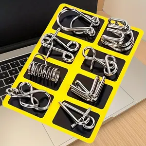 Lu Ban Lock Metal Steel Puzzle Set, 8-Piece Brain Teaser Game for Adults & Teens, Iq Logic Challenge, Perfect for Family Gatherings, Gifts