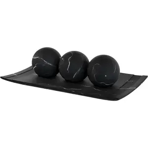 Black Marble Look Home Decor Bowl and Orb Set - Coffee Table Decor for Living Room - Centerpiece Table Decorations for Dining Table, Kitchen Counter, Foyer - Elegant House Decoration