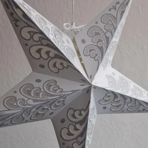 24" Silver Wave Glitter Paper Star Lantern, Hanging