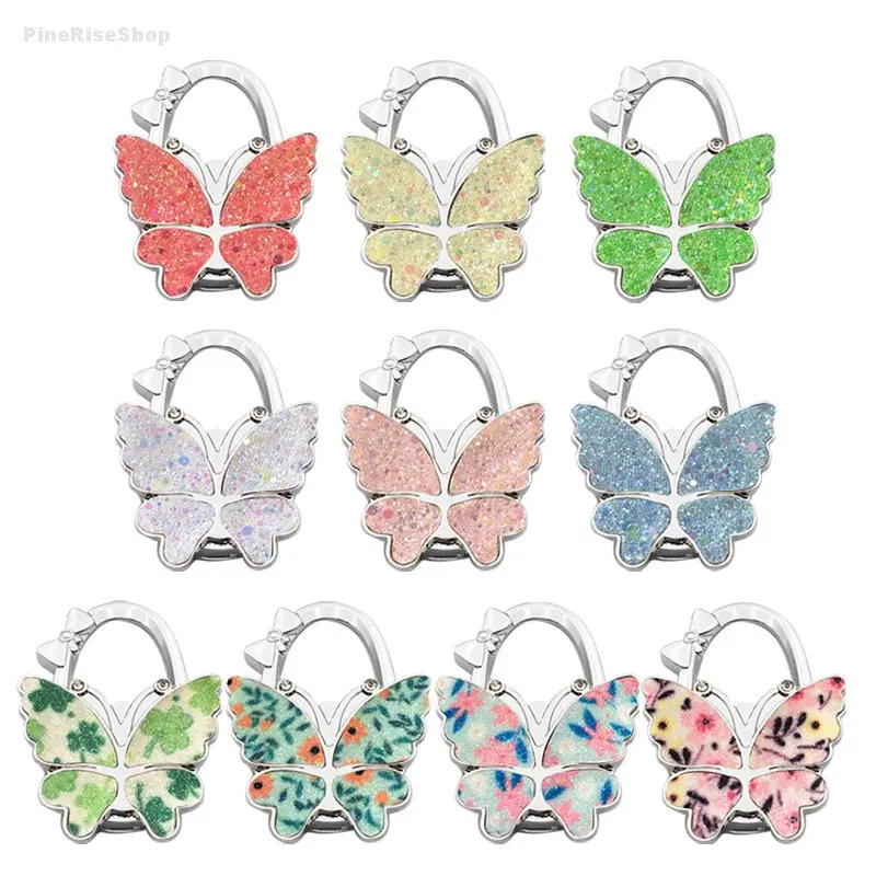 Women's 2Pcs Foldable Large Butterfly Purse Hook - Portable Table Edge Bag Hanger, Lightweight Handbag Holder Clasp, Practical Luggage Accessory That Keeps Bag Off Floor for Daily & Travel Use