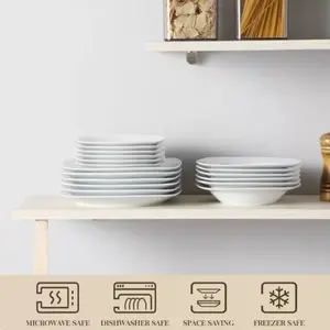 18-Piece Ceramic Porcelain Dinnerware Set - Service for 6 - Microwave Dishwasher Safe Dinner Soup & Dessert Plates