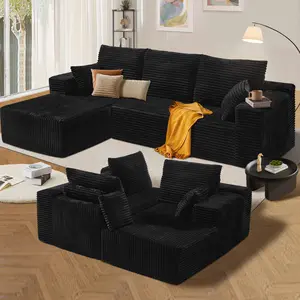 108" Extra Long Modular Sectional Sofa - No Assembly Required, Plush Corduroy Couch with Deep Seat Chaise Lounge, Contemporary Design, Memory Foam Filling, Living Room Furniture, Modern Sofa, Comfortable Seating