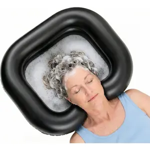 Inflatable Shampoo Basin, Portable Hair Washing Bowl with Drain Hose, Double-Layer Ergonomic Neck Support & Leak-Proof Design, for Bedridden, Disabled, Elderly and Pregnant Women (black)
