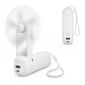 LMMAKE 5 IN 1 Portable Handheld Fan - Multifunctional USB Rechargeable Foldable Cooling Fan with Power Bank, Flashlight & Makeup Mirror. Features 3 Adjustable Speed Levels.Perfect for Travel, Outdoor, Office & Home Use